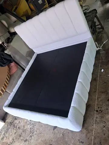 White Upholstered Bed Frame with Padded Headboard - Queen/King (needs mattress)