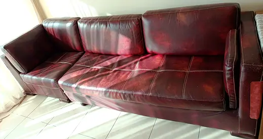 Used 3-Seater Burgundy Leather Sofa — Comfortable, Solid Frame