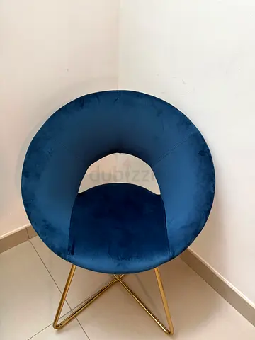 Blue Velvet Accent Chair with Gold Metal Legs
