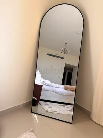 Large Full-Length Arched Floor Mirror with Black Frame - Good Condition