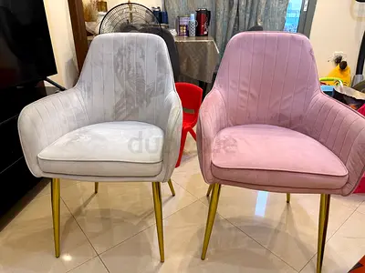 Pair of Velvet Dining/Accent Chairs with Gold Legs - Light Grey  Pink