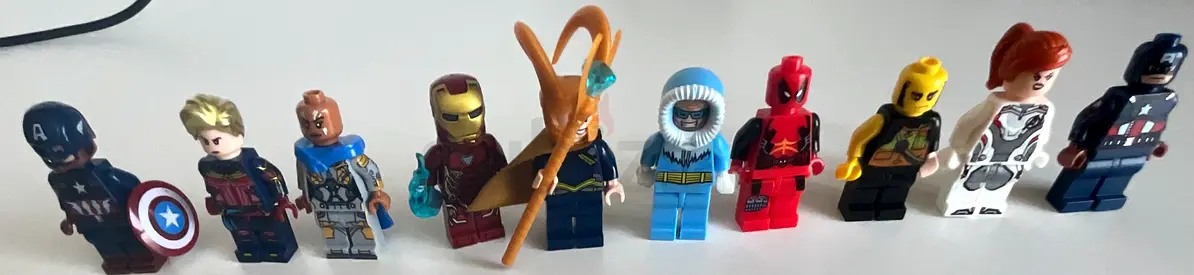 Collection of 10 LEGO-style Superhero Minifigures