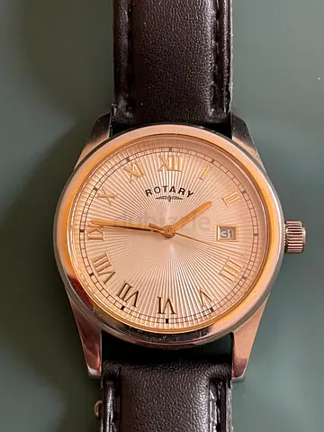 Rotary mens wristwatch with brown leather strap - working