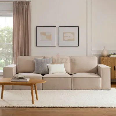 Neutral Beige 3-Seater Sofa - Comfortable Modern Design