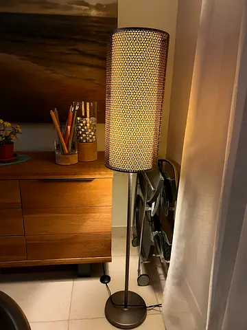 Tall cylindrical floor lamp with geometric metal shade - excellent condition