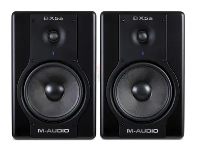Pair of M-Audio BX5a Studio Monitor Speakers - Good Working Condition with jack audio cables