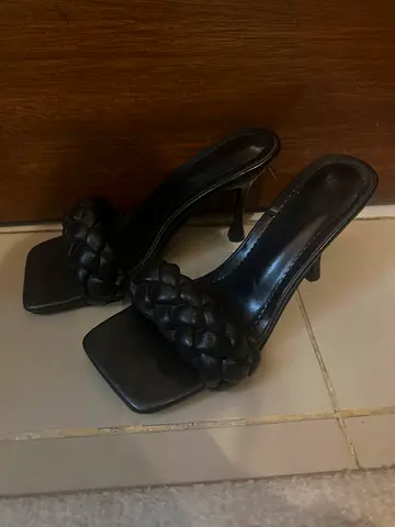 Black Braided Strap Block Heel Sandals – Chic Square-Toe Mules