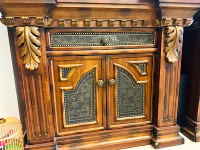 Solid Wood Ornate Side Cabinet with Carved Details