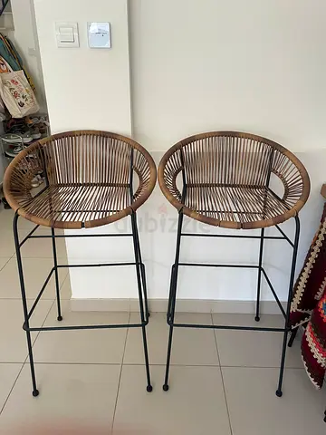 Set of 2 faux Rattan Bar Stools with Metal Frame