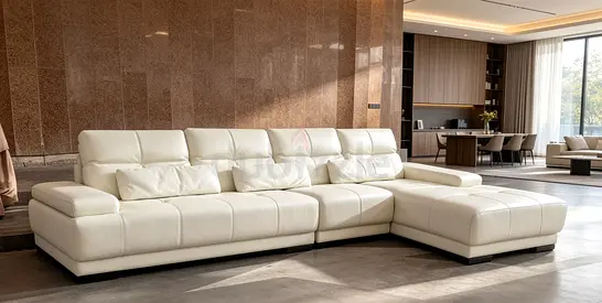 Sofa L Shape White Pure Leather