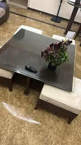 Modern Square Glass Coffee Table with Four Ottoman Seats
