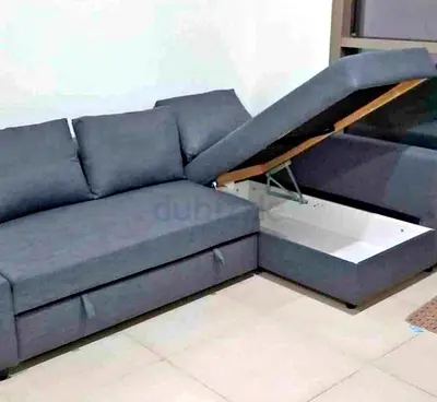 Grey L-Shaped Sofa Bed with Storage
