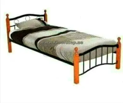 Single Metal Frame Bed with Wooden Posts - Good Condition