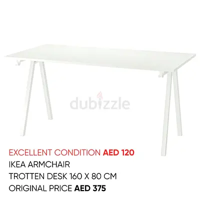 IKEA TROTTER/TROTTEN desk 160x80 cm - white, excellent condition