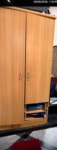 Two-door Wooden Wardrobe with Shelves (Good Condition)