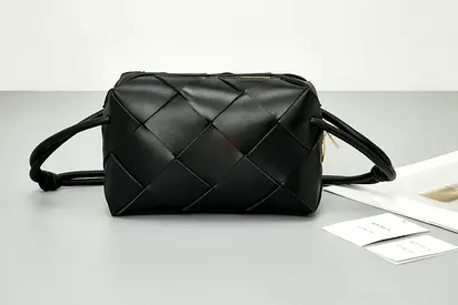 Bottega Veneta Small Cassette Camera Bag In Black Lambskin