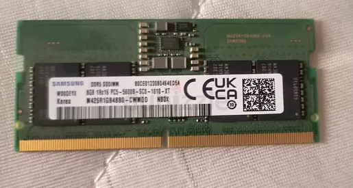 Samsung DDR5 Laptop RAM Kit

2 x 8GB Samsung DDR5 SODIMM Modules
Total Capacity: 16GB
Speed: 5600MHz