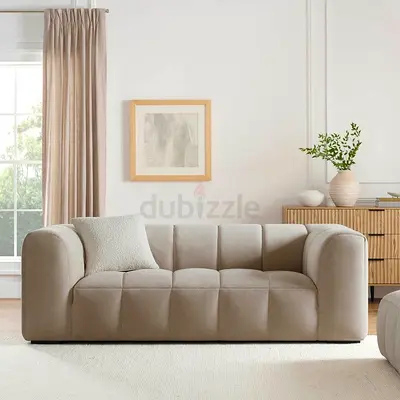 Beige 3-Seater Tufted Sofa — Modern Low-Profile