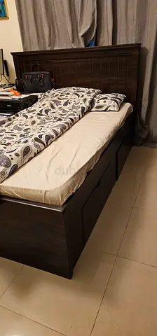 Dark wood storage bed with headboard and drawers - queen size