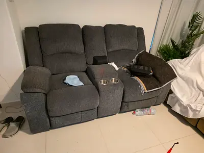 Gray 2-seeater Recliner Sofa with Center Console and Cup Holders