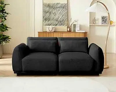 Black boucle key arm loveseat sofa
