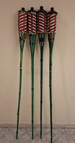 Set of 4 Outdoor Tiki Torches - Bamboo Style