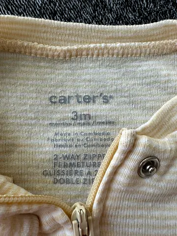 Carters beige striped 3M zip-up baby sleepsuit (good condition)