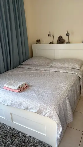 Modern White Double Bed with Headboard