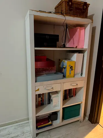 White 6-Compartment Storage Shelving Unit with Drawers