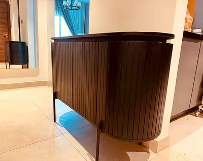 Dark Wood Curved Sideboard / Console Table - Good Condition