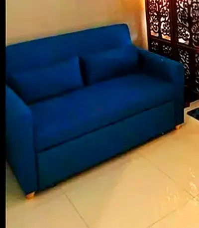 Comfortable blue 2-seater fabric sofa bed