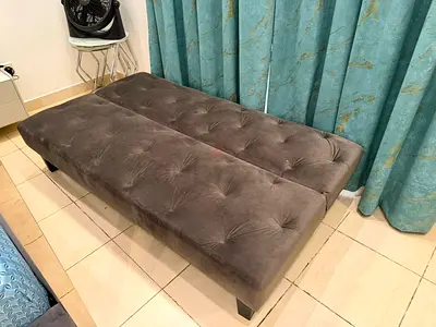 Grey Tufted Velvet Ottoman / Daybed