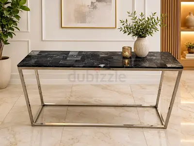 Marina Home Console table Buttercup Stone +  Polished chrome base anchors the crisp frame