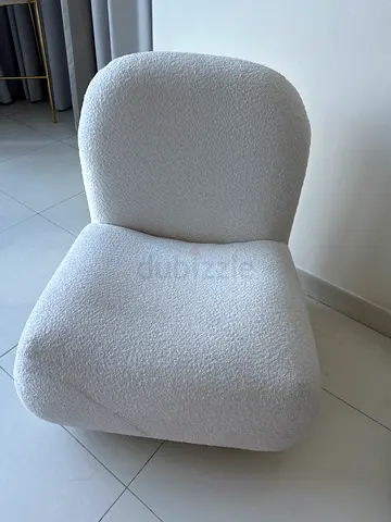White Bouclé Accent Chair - Comfortable Lounge Chair