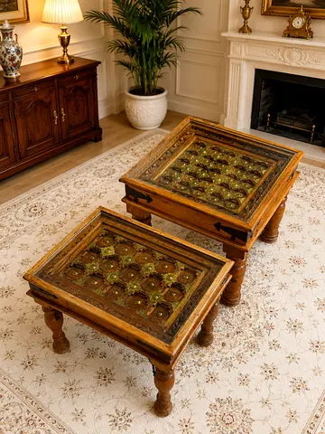 Marina Solid Wood Side Tables with Brass Art Finish