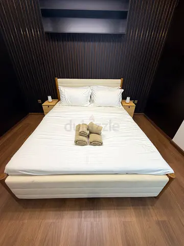 Queen size bed frame with mattress and bedside tables - dressing table excellent condition