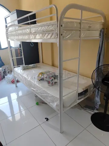 1. White Metal Bunk Bed with Mattresses unpacked yet 6months old 2. Sofa  1 year old reclainer