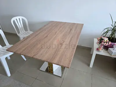 Modern Wooden Dining Table with Central Pedestal Base from Home Centre