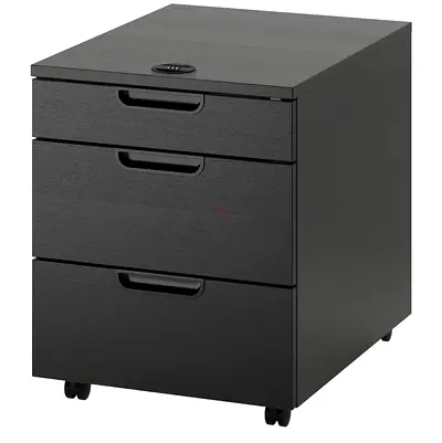 Black 3-Drawer Mobile Pedestal Filing Cabinet with Lock
