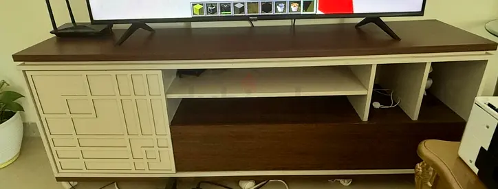 Wooden TV Cabinet with 2 doors, Entertainment Unit - Brown  White, Good Condition
