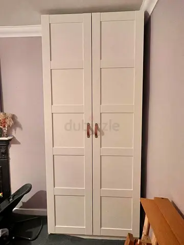 Modern White Two Door Wardrobe with Leather Handles