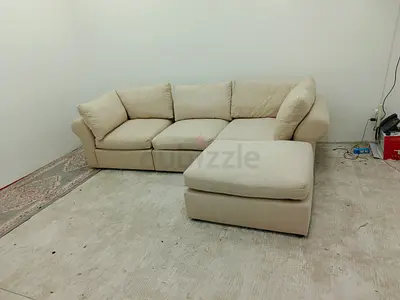 Pottery barn luxury beige color feather 🪶 filled modular sofa with ottoman