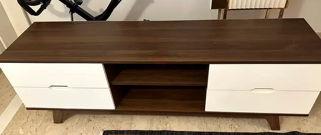 Modern Wooden TV Media Unit with White Drawers