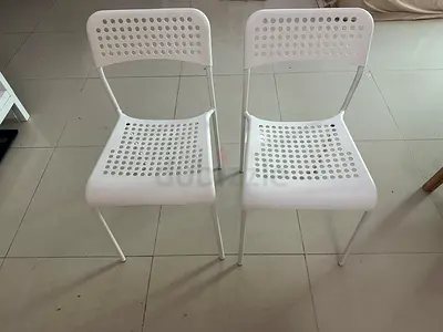 Set of 2 White Metal Dining Chairs - Modern Perforated Design