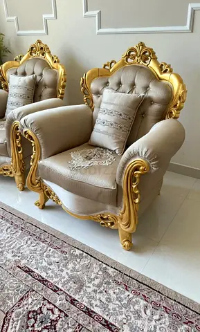 luxury Classic Gold-Framed Armchairs with Velvet Upholstery