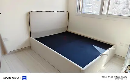 Used Single/Small Double Fabric Bed Frame with Headboard - Beige