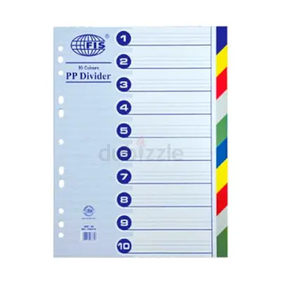 Set of 10-Tab PP Plastic A4 Divider Sheets — Numbered Index (12 packs)