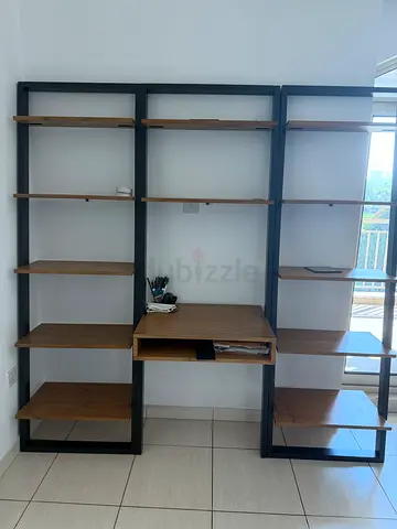 Large Industrial-Style Wooden Bookcase / Shelving Unit with desk