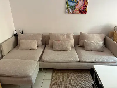 Light beige 3-seater sofa with chaise - good condition