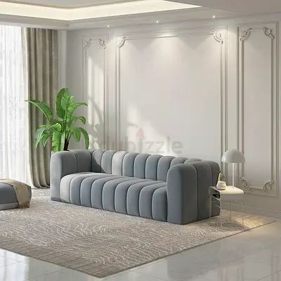 Modern Grey Velvet 3-Seater Sofa — Comfortable Curved Design